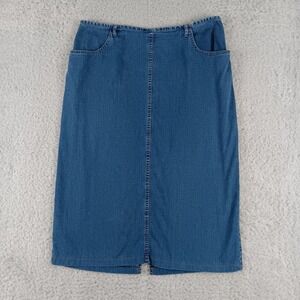 Old Navy Blue Jeans Denim Midi Skirt Size 16 Medium Wash Back Slit Straight